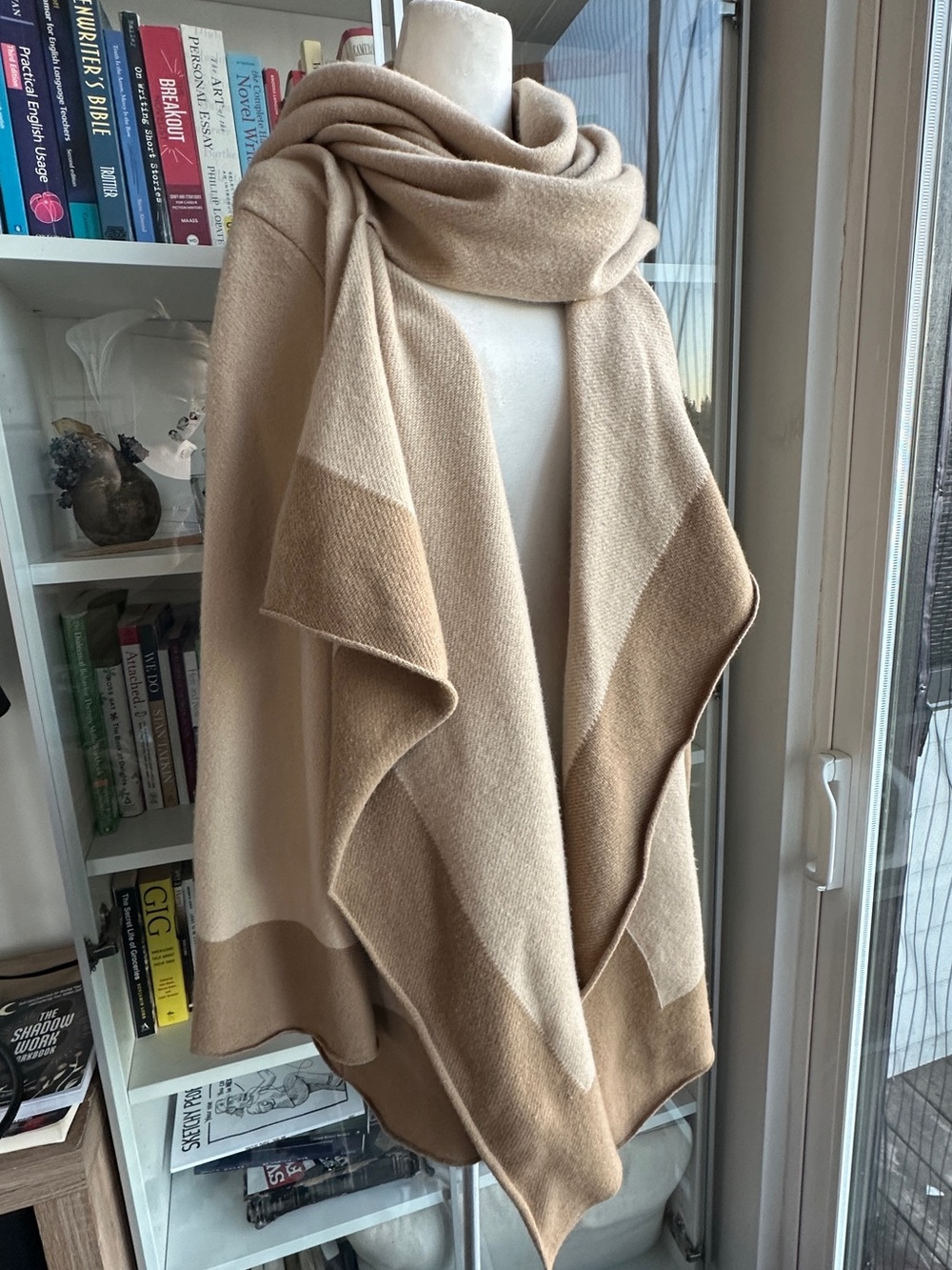 Ralph Lauren Collection Wool Cashmere 2-Tone Tan Wrap Sweater Cardigan w/ Scarf